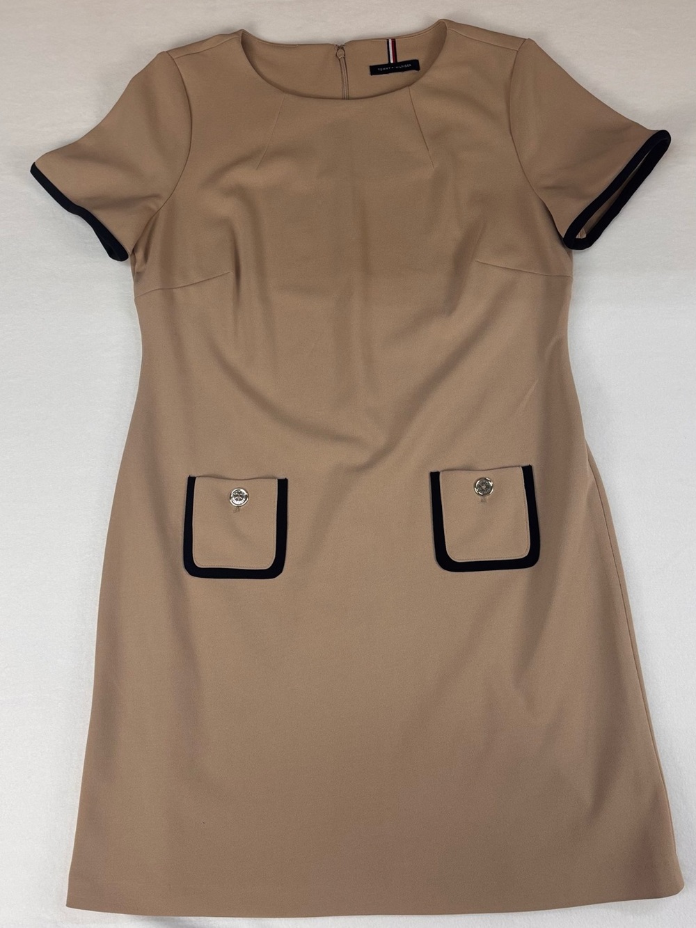 Tommy Hilfiger Beige Shift Dress with Black Trim size 8